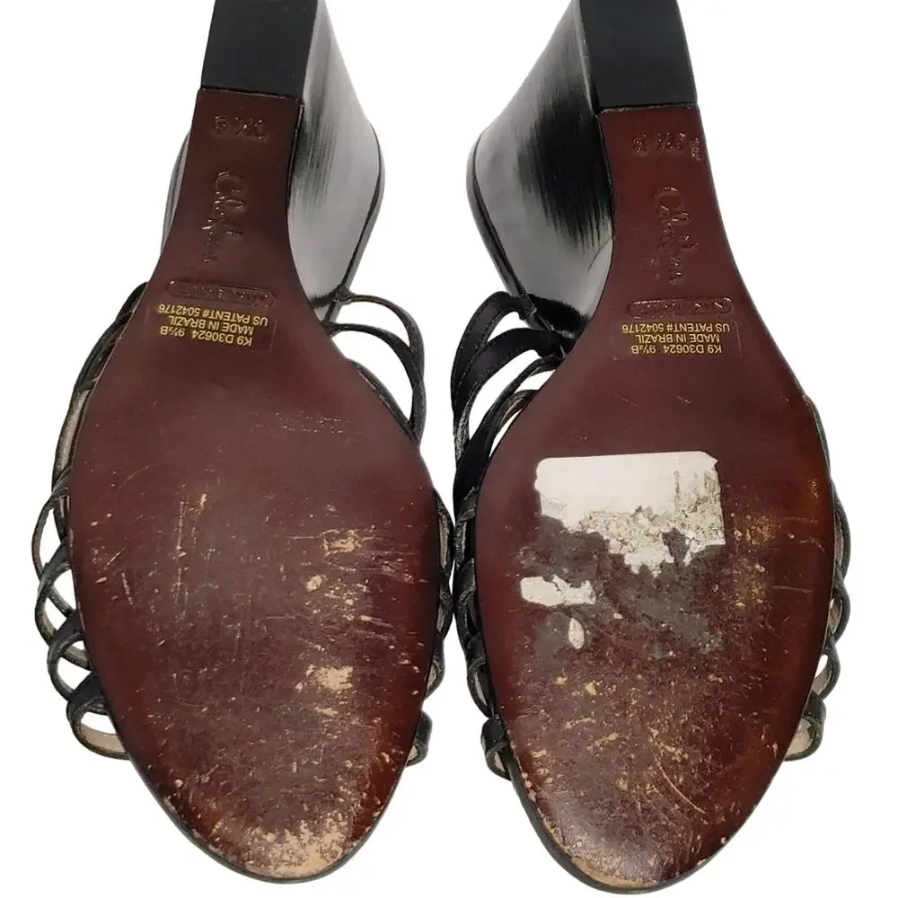 Cole Haan Air Verona Wedge Sandals Crisscross Strappy Black Leather Womens 9.5B